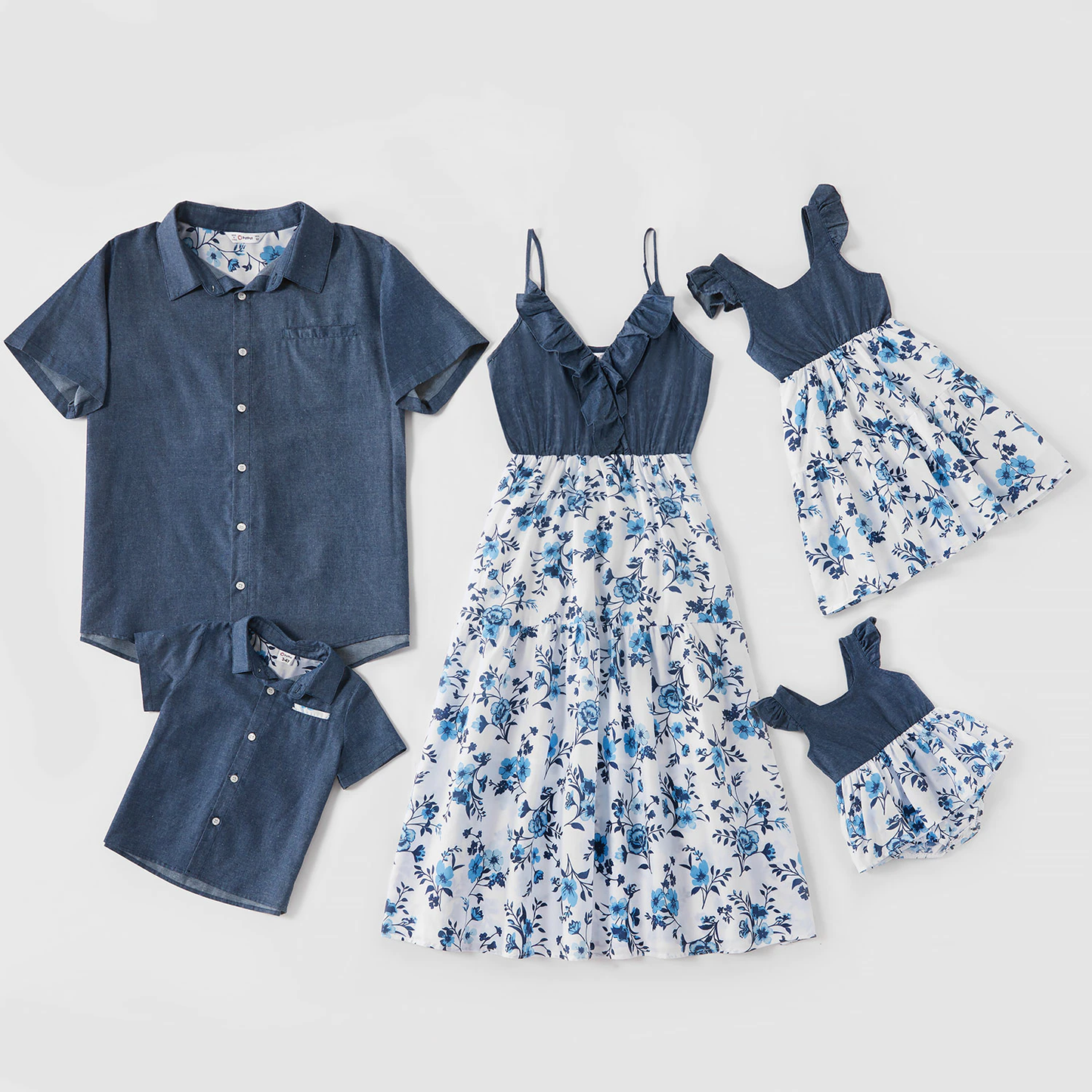 Matching Family Outfit - Floral Dark Denim Outfit for Mummy, Daddy and Baby