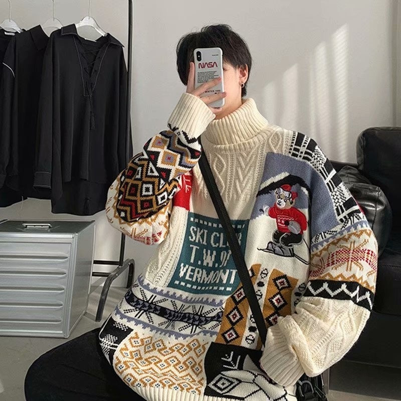 Cartoon Knitted Sweater Turtleneck Collar