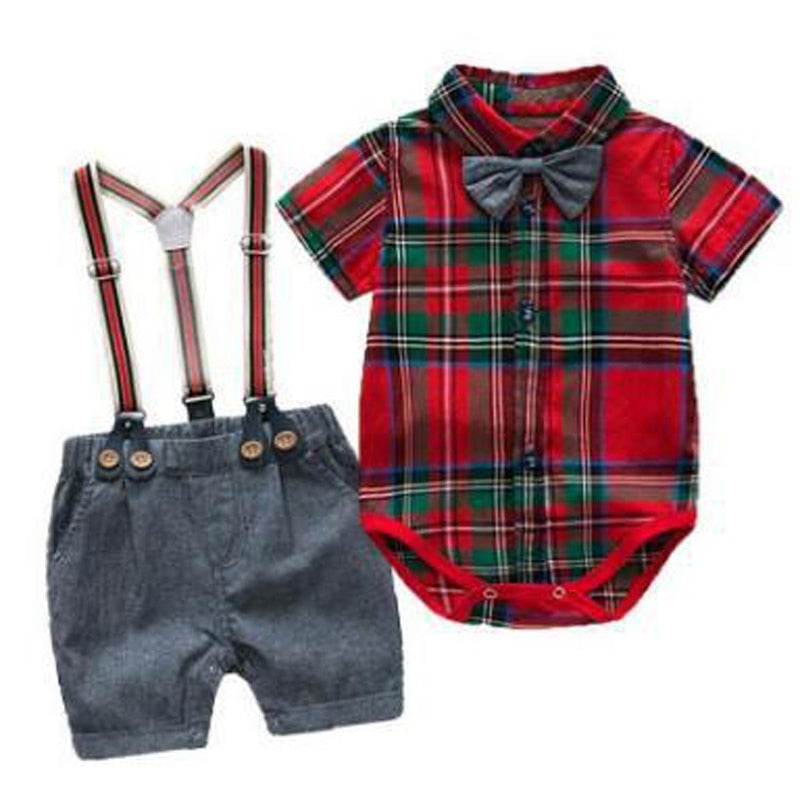 Stylish Summer Baby Boy Outfit (Shirt + Bow + Shorts + Suspenders)