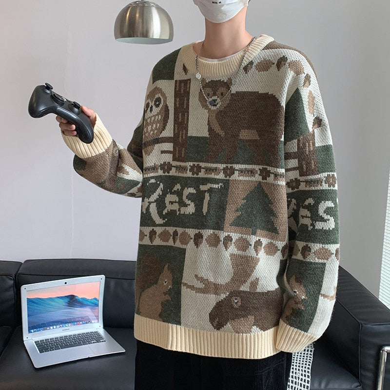 Winter Casual Bear Knitted Male Pullover