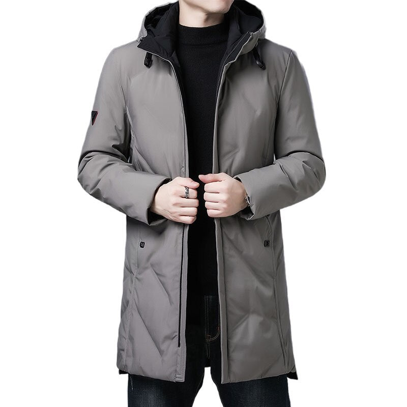 Men's Hooded Long Coat with White Duck Down