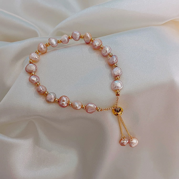 Gold Charm Bracelet with Freshwater Pearls in Baroque Style