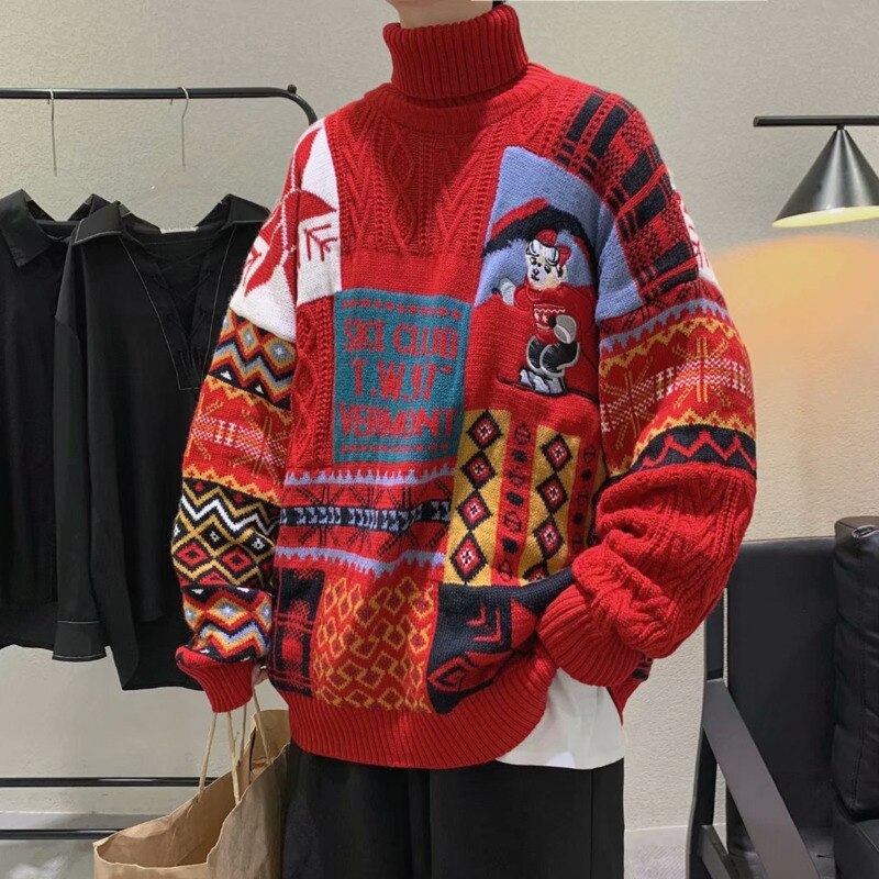 Cartoon Knitted Sweater Turtleneck Collar