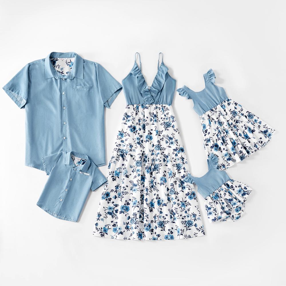 Matching Family Outfit - Floral Light Denim Outfit for Mummy, Daddy and Baby