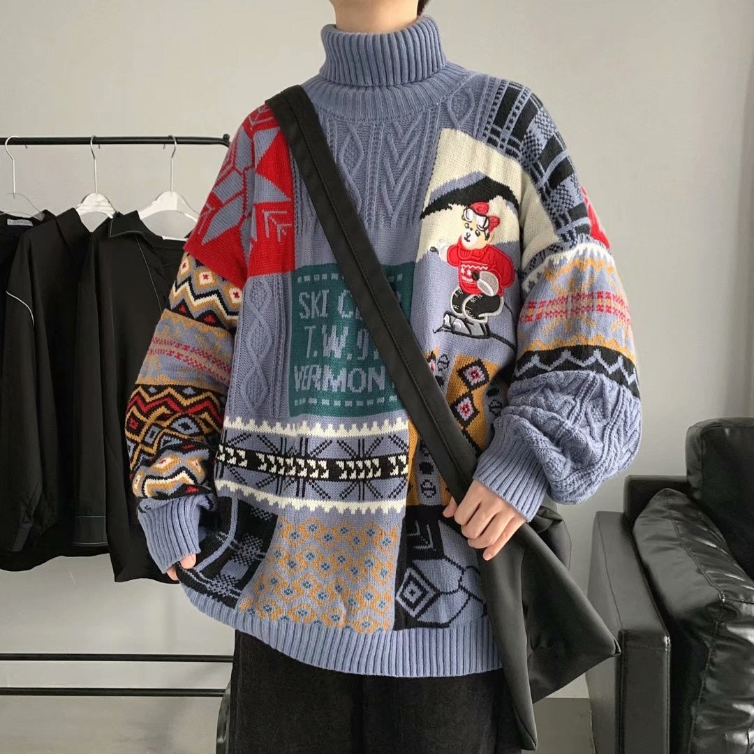 Cartoon Knitted Sweater Turtleneck Collar