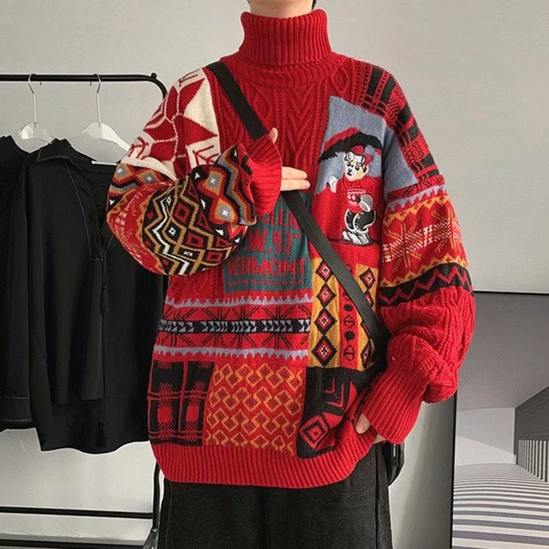 Cartoon Knitted Sweater Turtleneck Collar