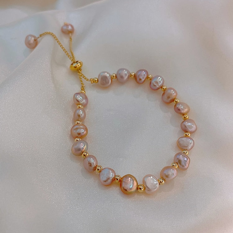 Gold Charm Bracelet with Freshwater Pearls in Baroque Style