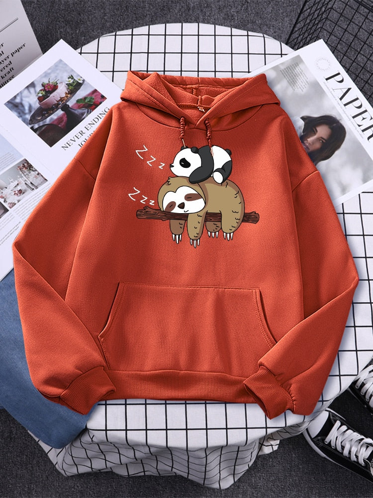 Panda and Sloth Brick-Red Hoodie