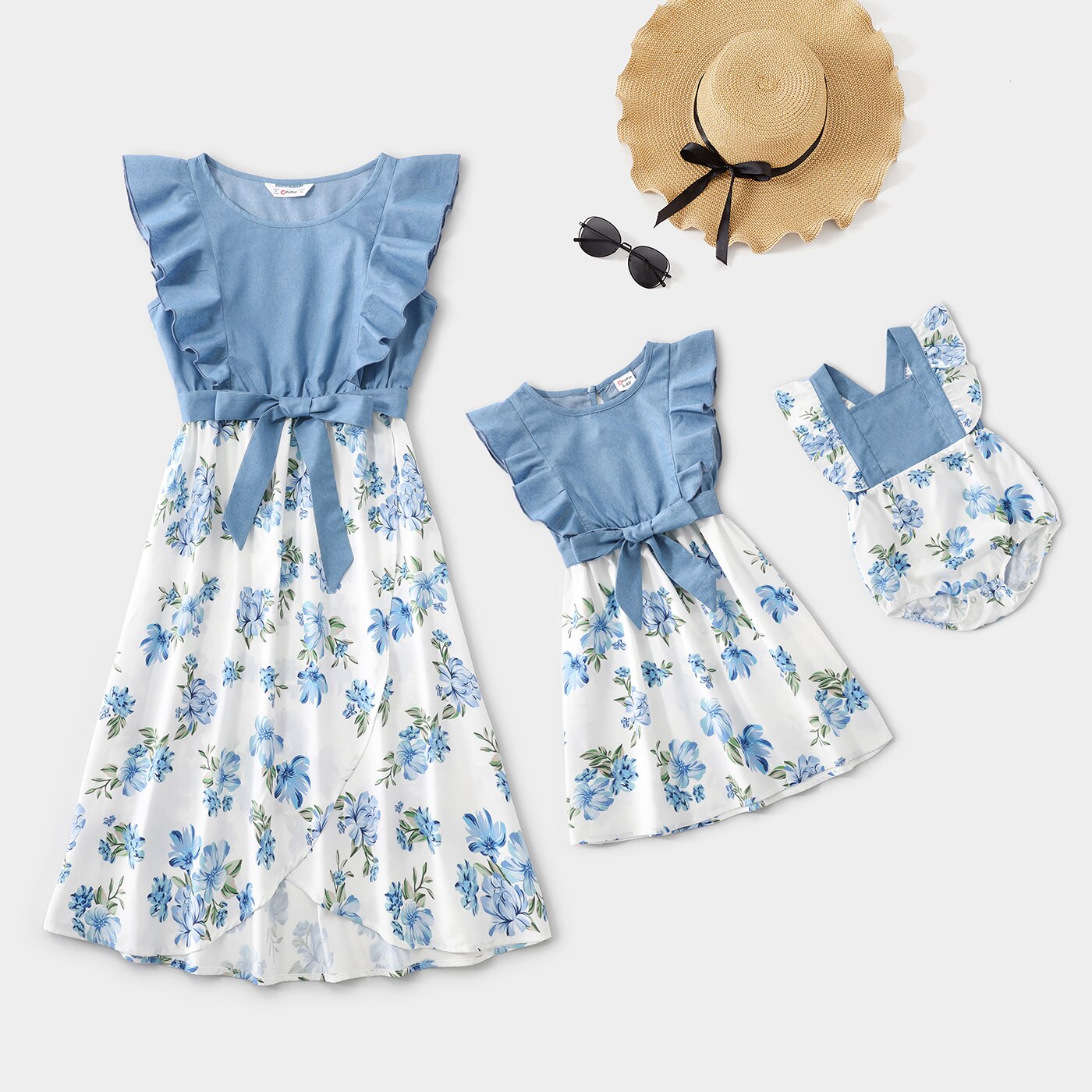 Matching Family Dresses with Ruffles and Tie Belt