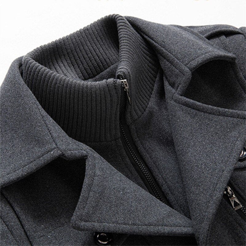 Stylish Winter Double Collar Wool Coat