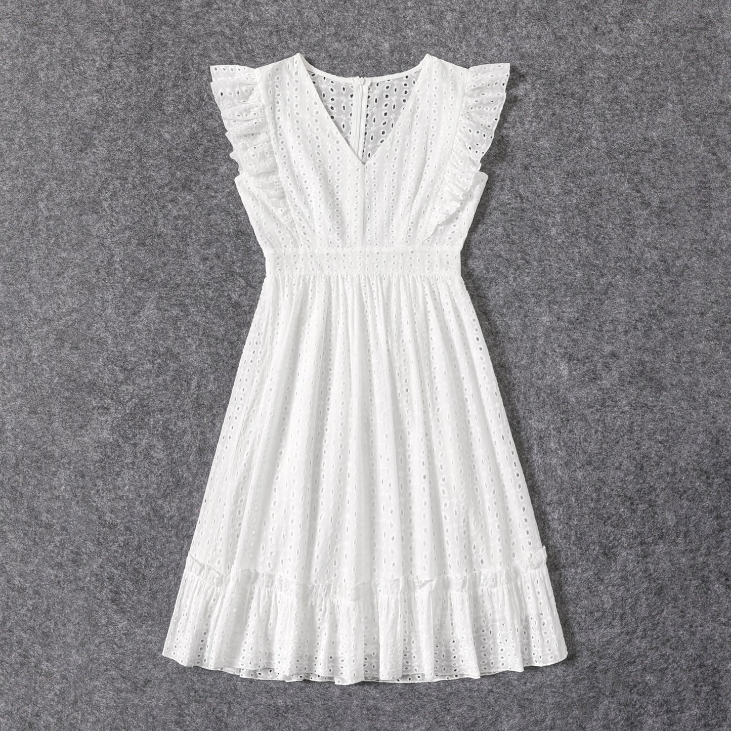 Family Matching Dresses - Hollow White Broderie with Floral Embroidery