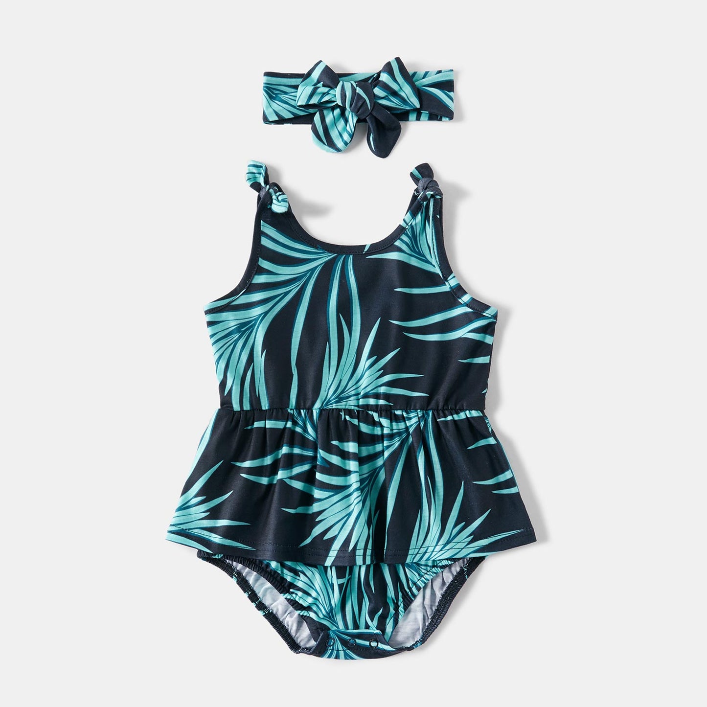 Matching Family Outfit - Turquoise Summer Set - Palm Leaf Tank Dresses, T-Shirts & Romper