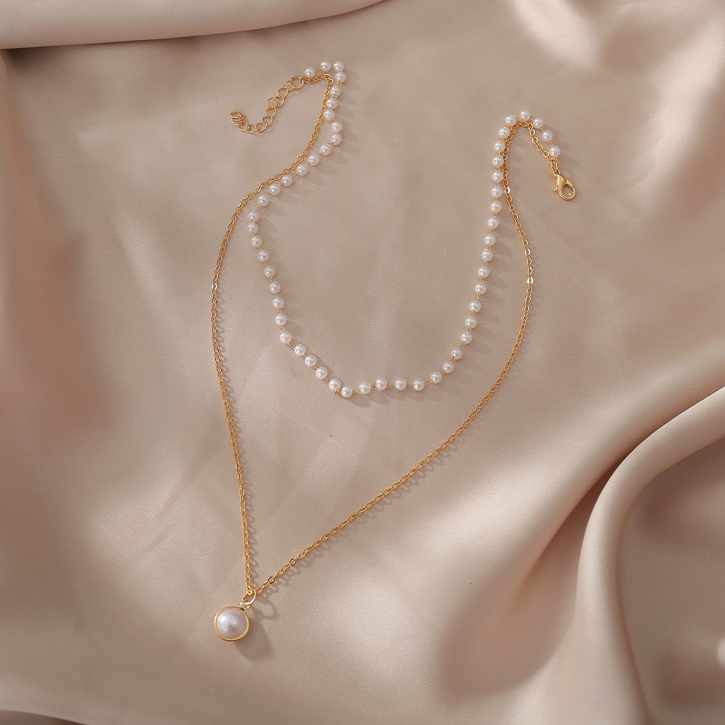 Elegant Retro Style Double-Layer Pearl Necklace - Choker