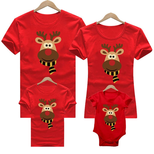 Christmas Family Matching T-shirts Pyjamas Outfits - Mom, Dad & Kids - Shirt & Baby Romper Set