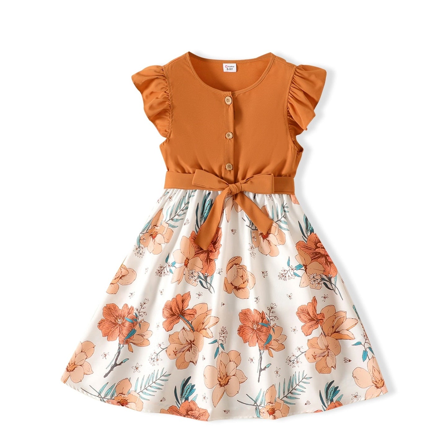 Elegant Social Dress for Girls with Belt and Floral Print