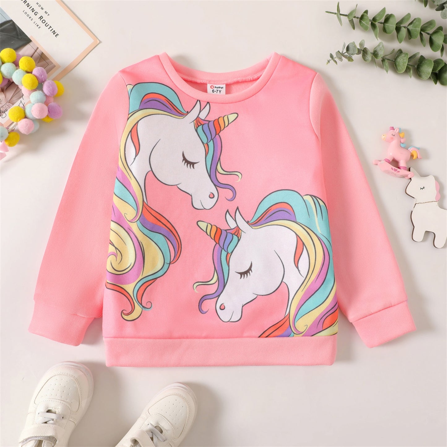 Girls Pink Unicorn Print Sweatshirt