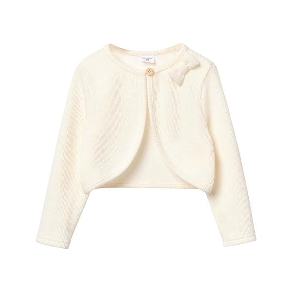 Toddler Girl Ribbed Cardigan Jacket with Bow Design