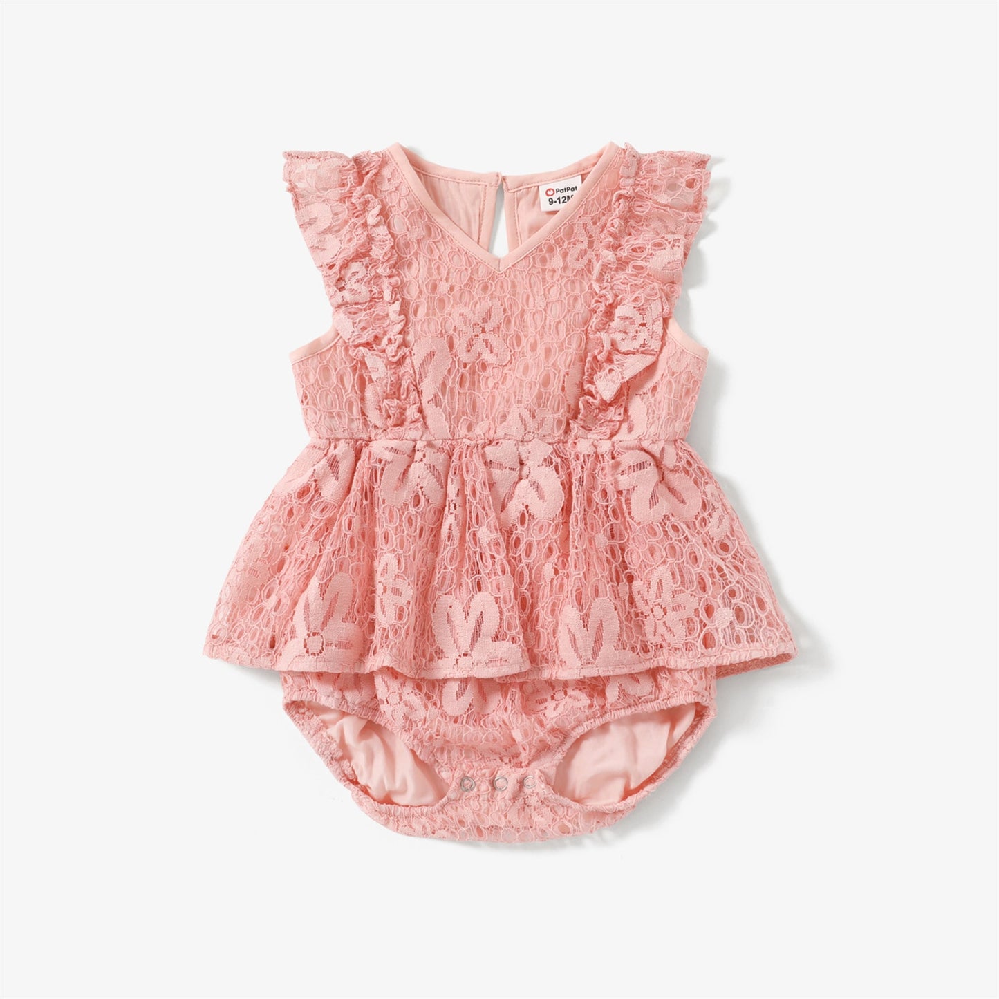 Pink Lace V-Neck Sleeveless Ruffle Dresses and Cotton T-shirts - Family Matching Outfit