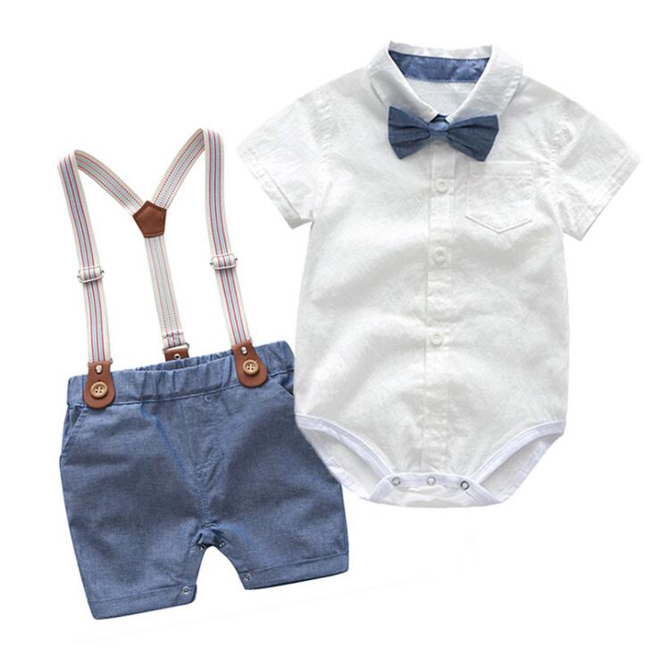 Stylish Summer Baby Boy Outfit (Shirt + Bow + Shorts + Suspenders)