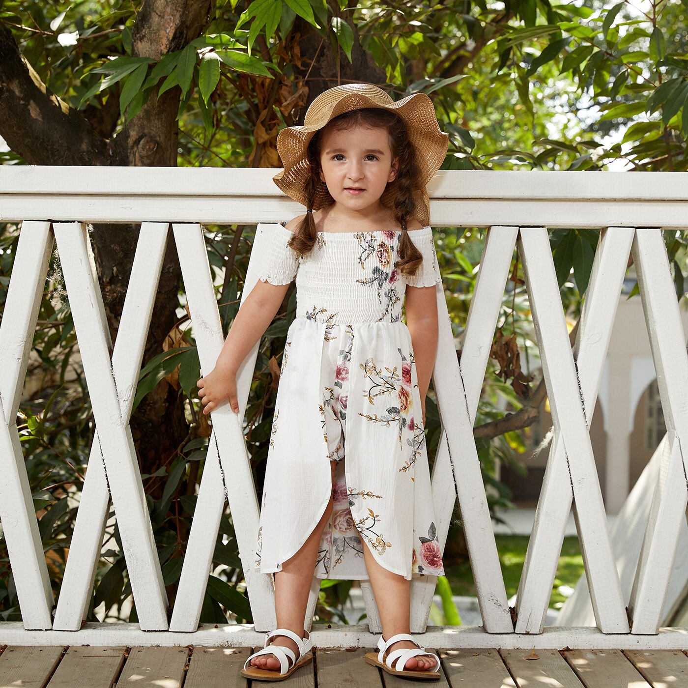 Floral Print White Matching Family Outfit Dresses