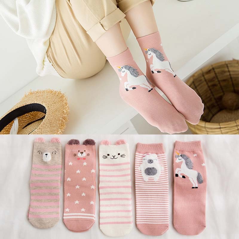 Cotton Unicorn Kitty Socks Pack (5 pairs)