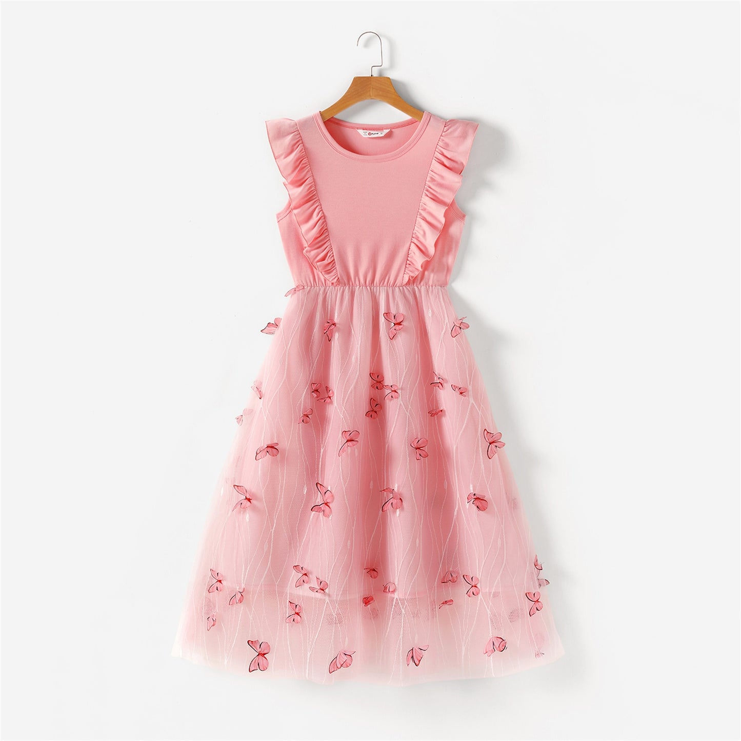 Family Matching Dresses - Pink Tulle with Ruffles and Butterfly Appliqués