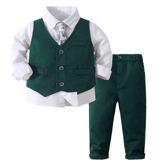 Gentlemen Boys Formal Outfit Set - Long Sleeve Shirt, Vest, Pants and Tie