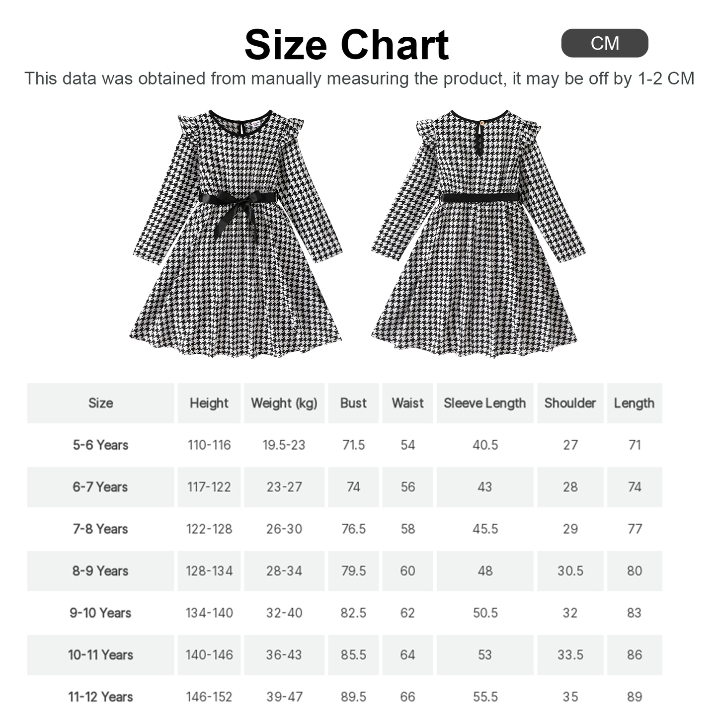 Elegant Black & White Girls Dress Tweed Print