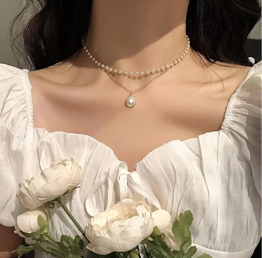 Elegant Retro Style Double-Layer Pearl Necklace - Choker