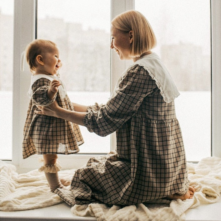 Long Sleeve Dresses and Romper White Collar - Matching Family Outfit