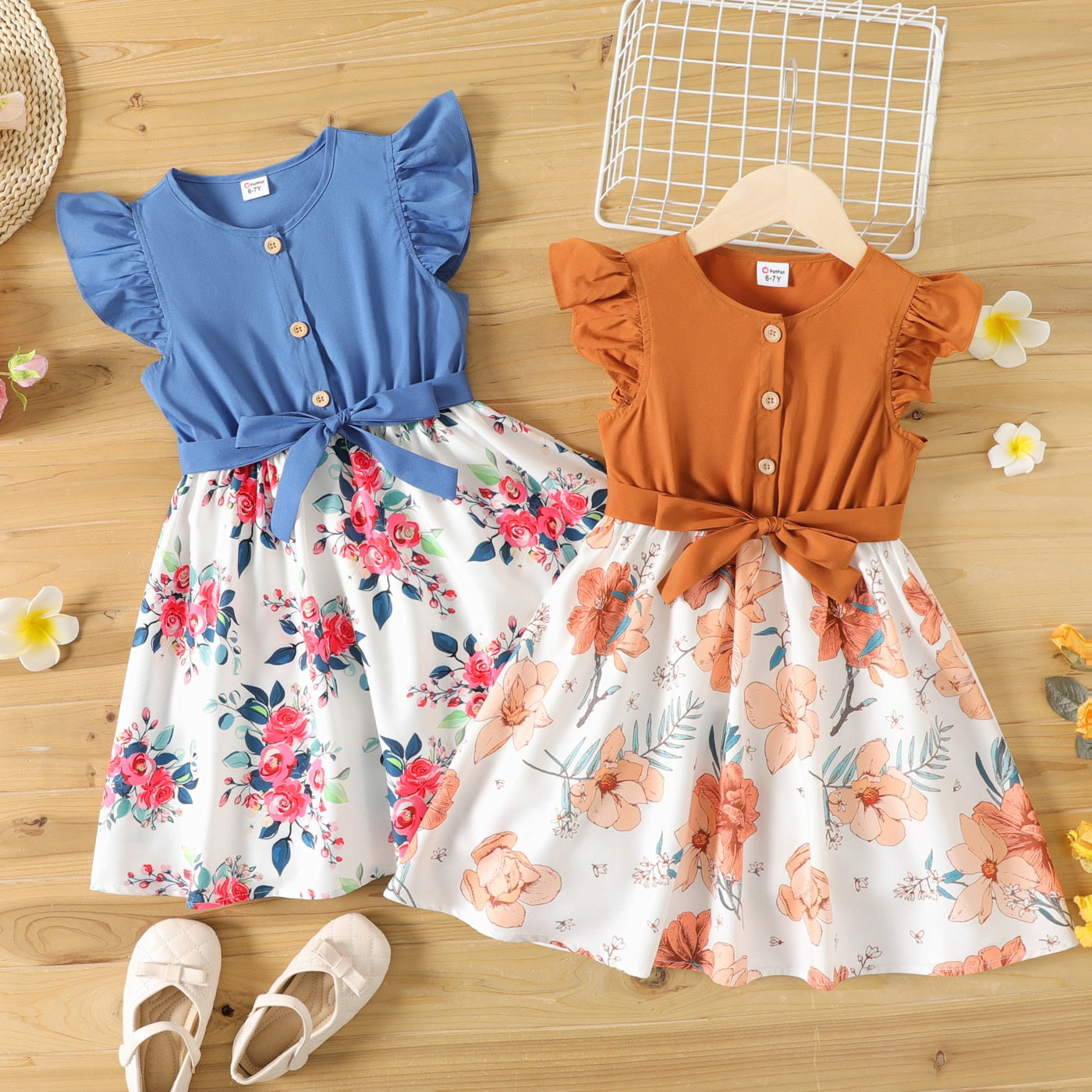 Elegant Social Dress for Girls with Belt and Floral Print