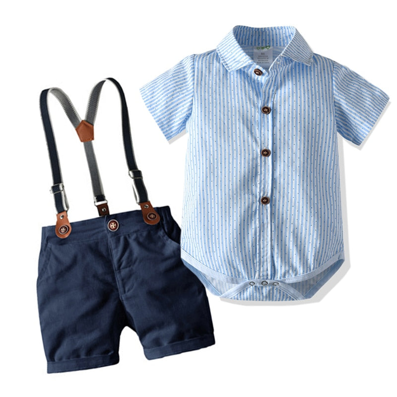 Stylish Summer Baby Boy Outfit (Shirt + Bow + Shorts + Suspenders)