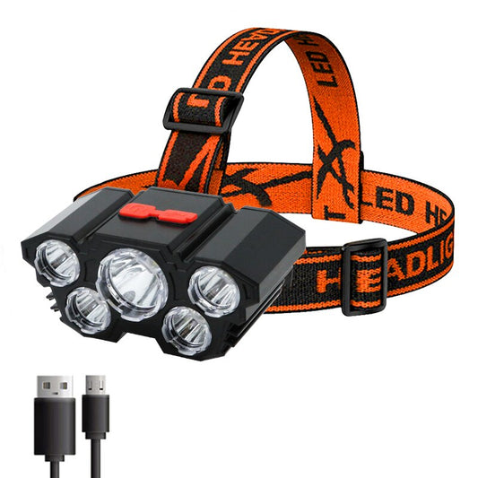 Built-in 5-LED 18650 Battery Rechargeable Headlamp Flashlight