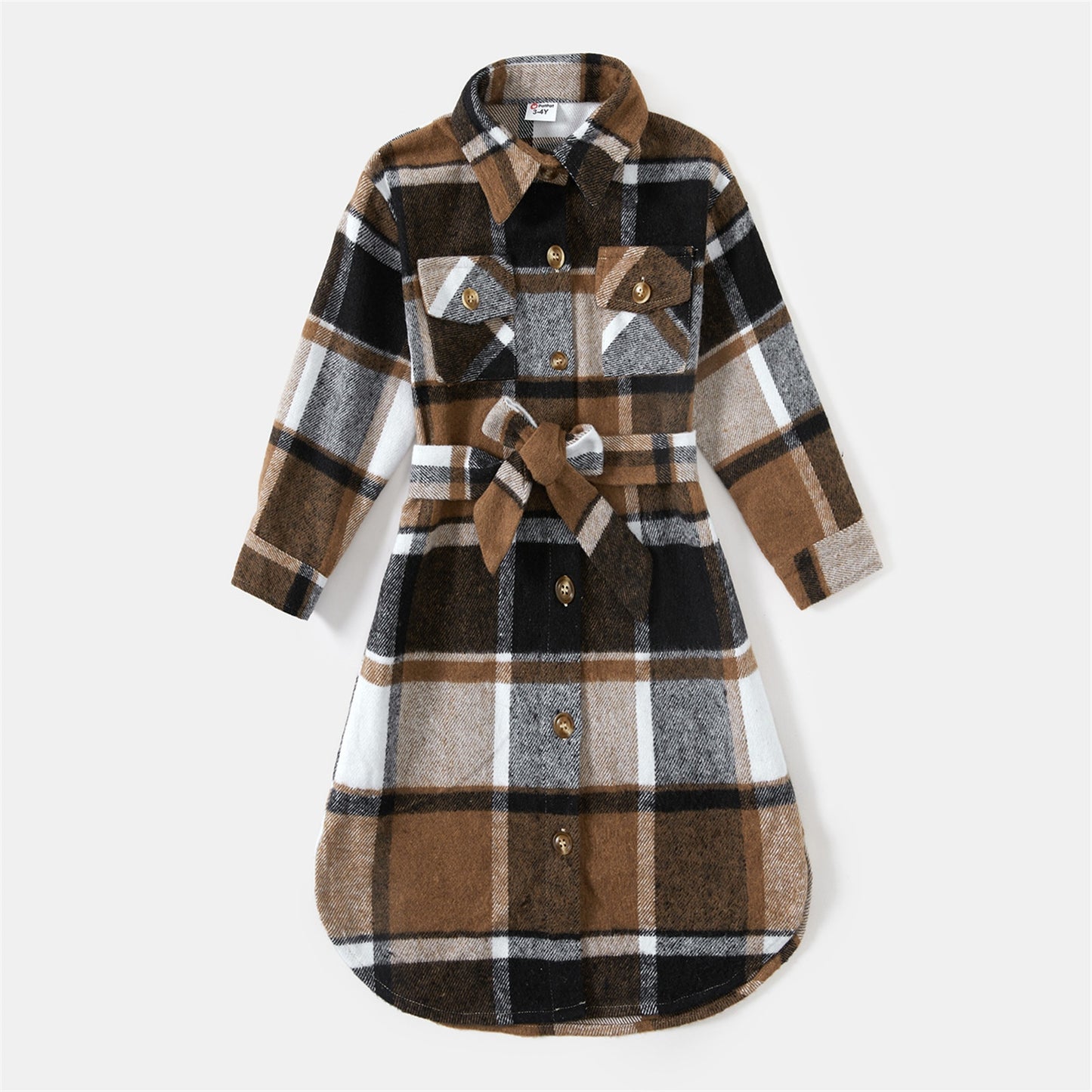 Long-Sleeve Coffee Plaid Shirts & Dresses Set - Matching Family Outfits