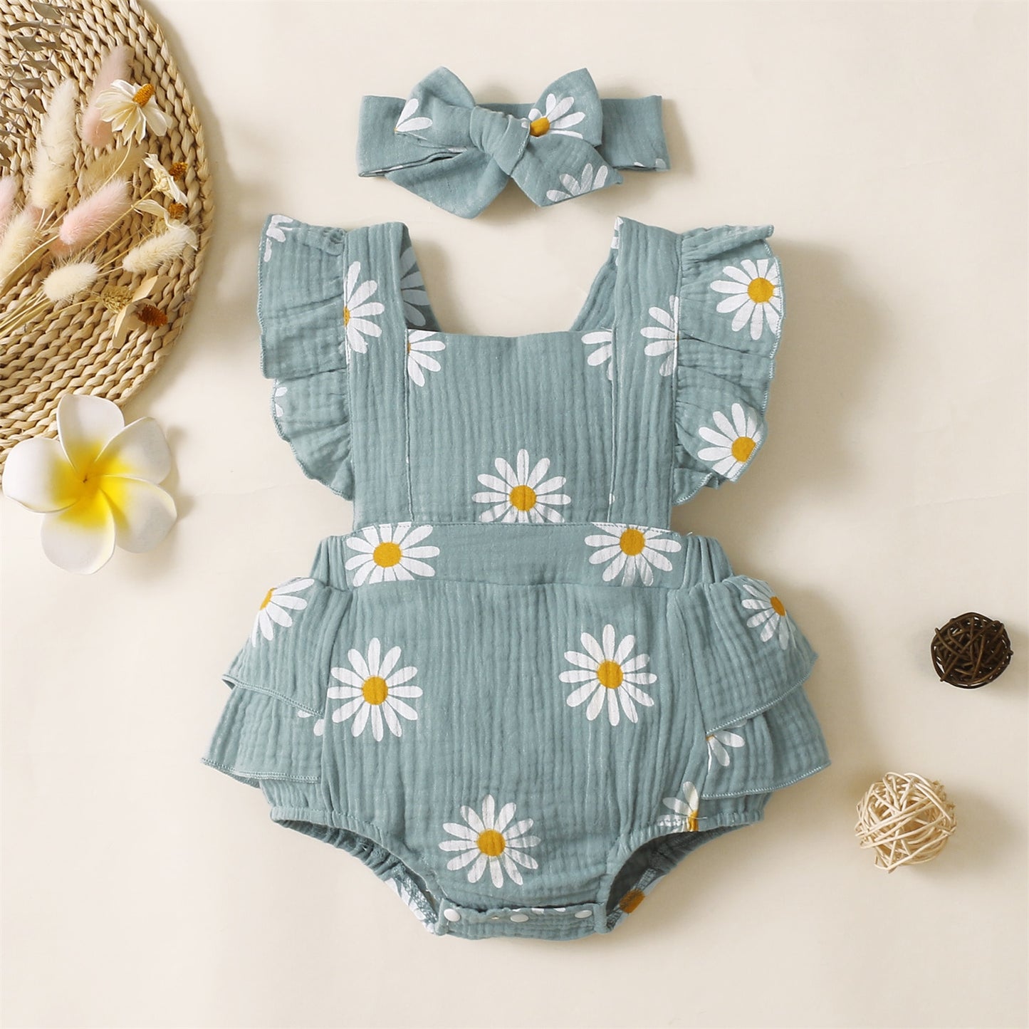 Baby Girl Romper Set - Cotton Crepe Fabric