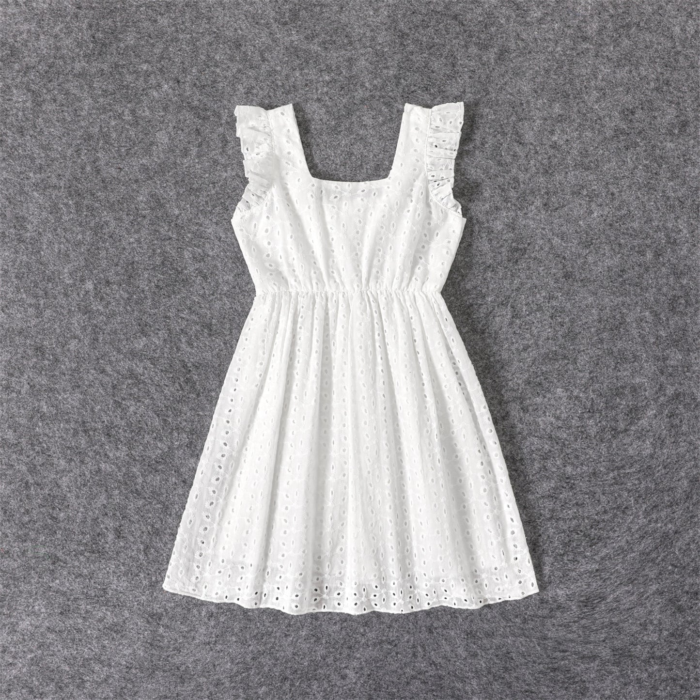 Family Matching Dresses - Hollow White Broderie with Floral Embroidery