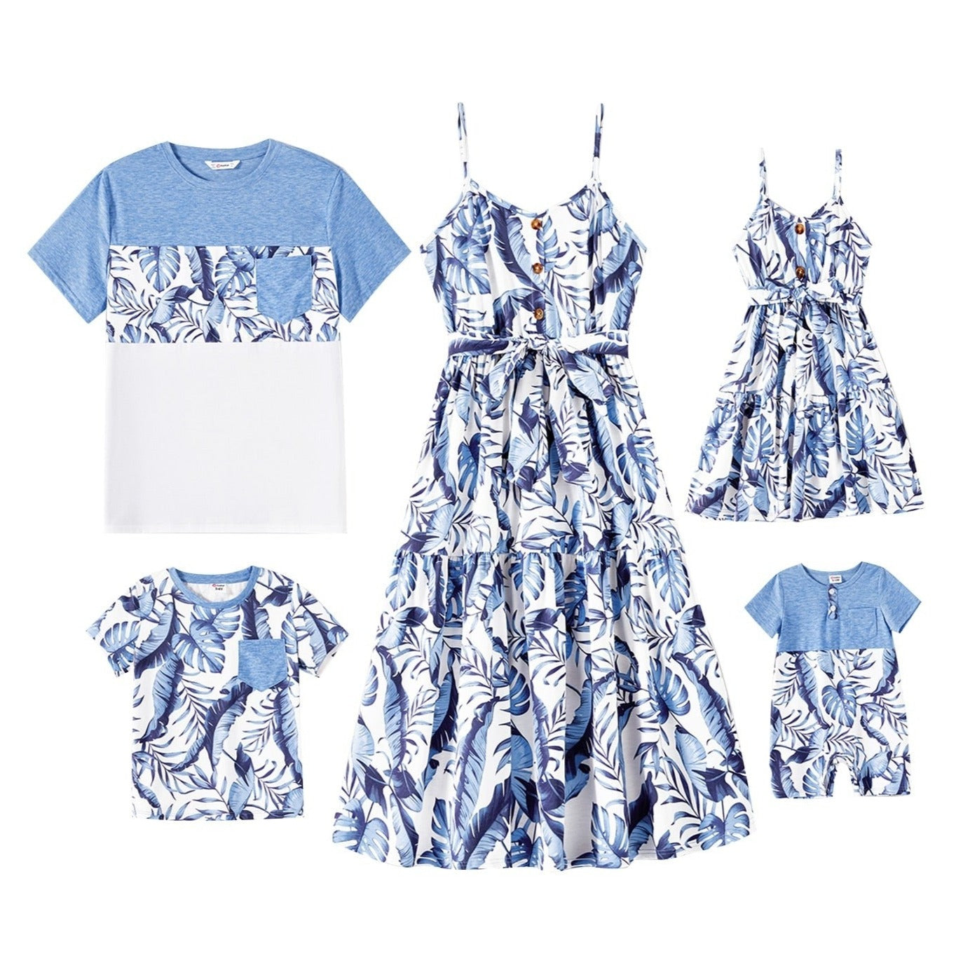 Matching Family Outfit - Blue Summer Leaves Set