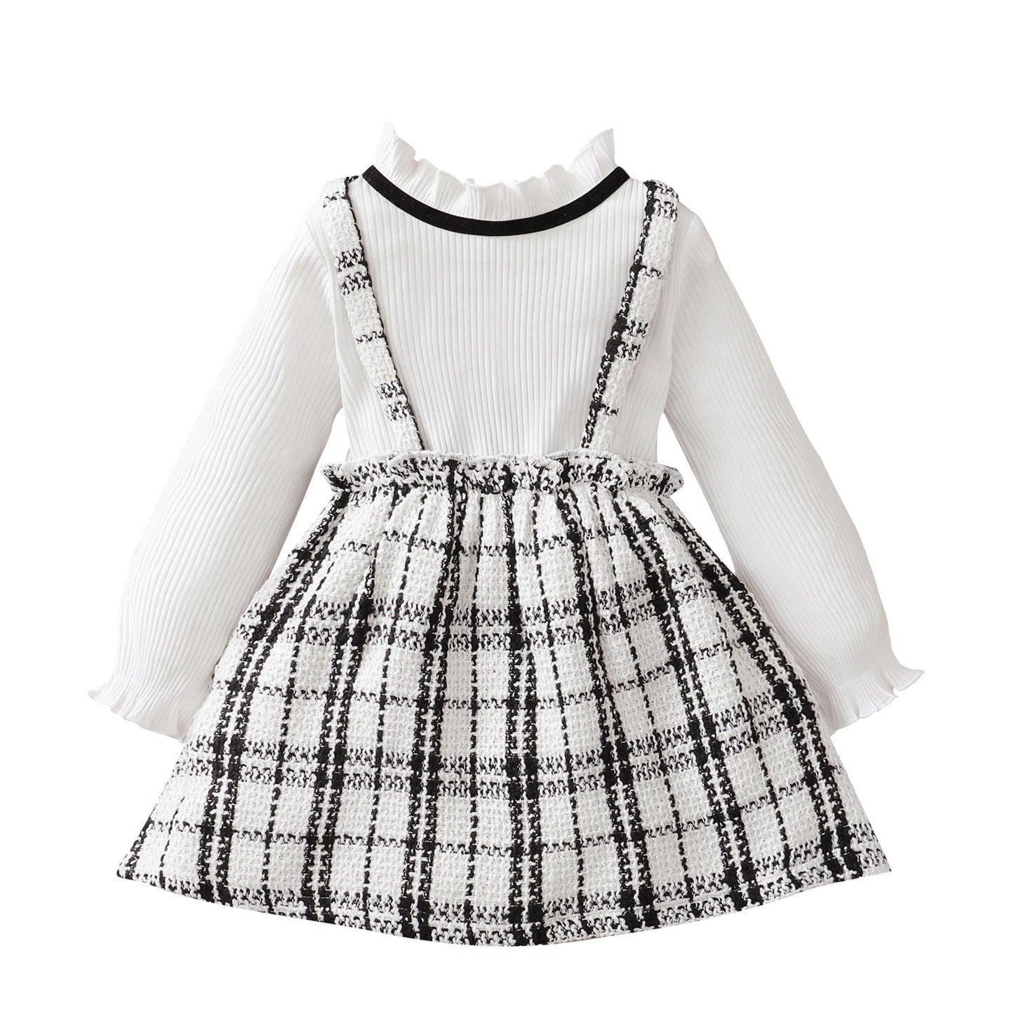 Baby Girl Dress with Pleated Collar - Long Sleeve and Tweed Style