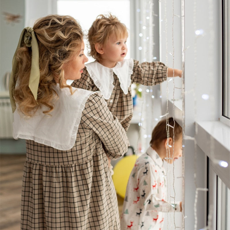 Long Sleeve Dresses and Romper White Collar - Matching Family Outfit