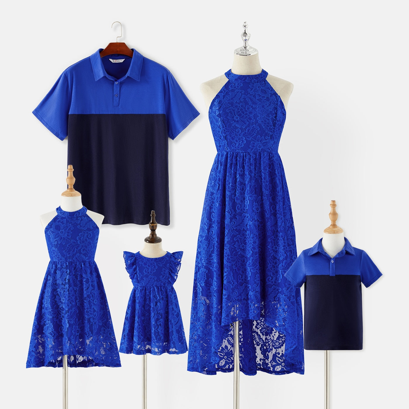 Halter Neckline Guipure Lace Dresses and Cotton T-shirts - Family Matching Outfit