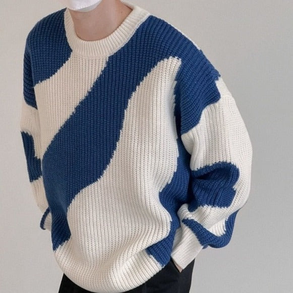Casual Cow Patchwork O-Neck Collar Sweater