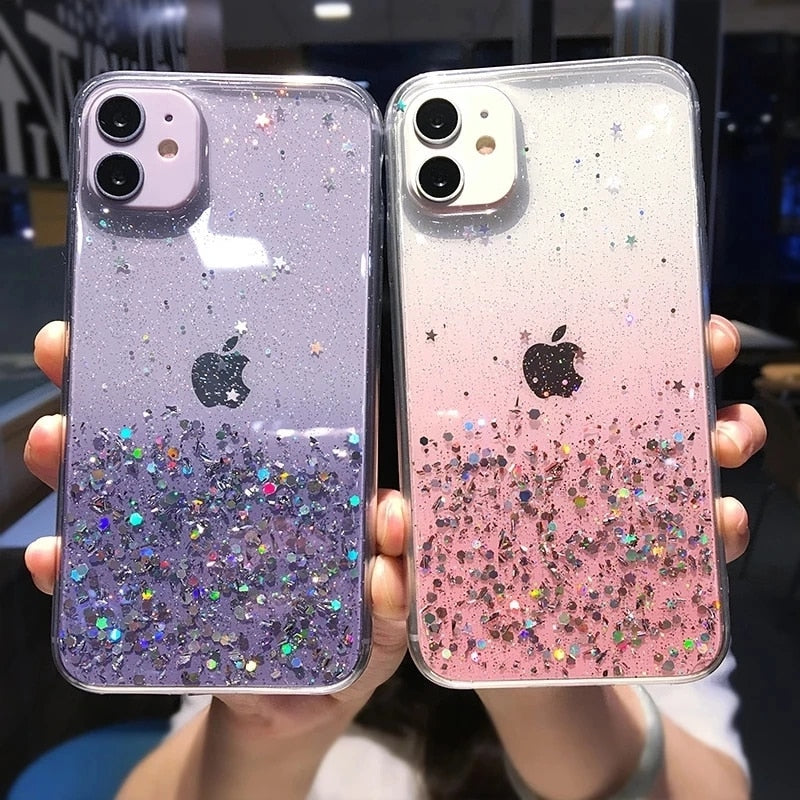 Gradient Clear Glitter Phone Case for iPhone