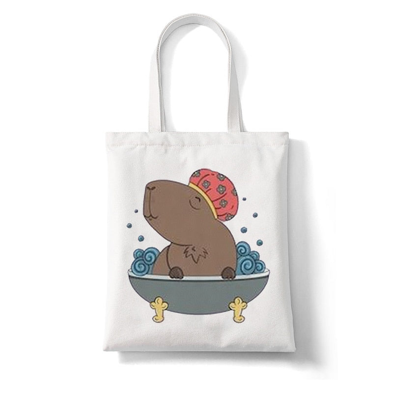 Cute Capybara Reusable Canvas Tote Bag