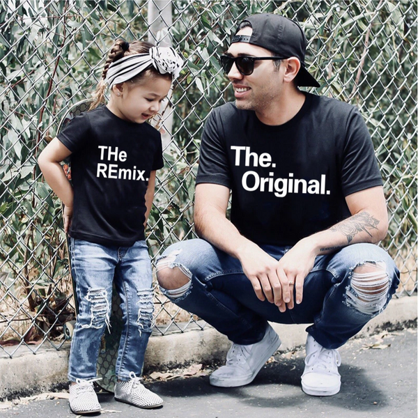 Traje familiar a juego: el remix y la camiseta original para mamá, papá y bebé