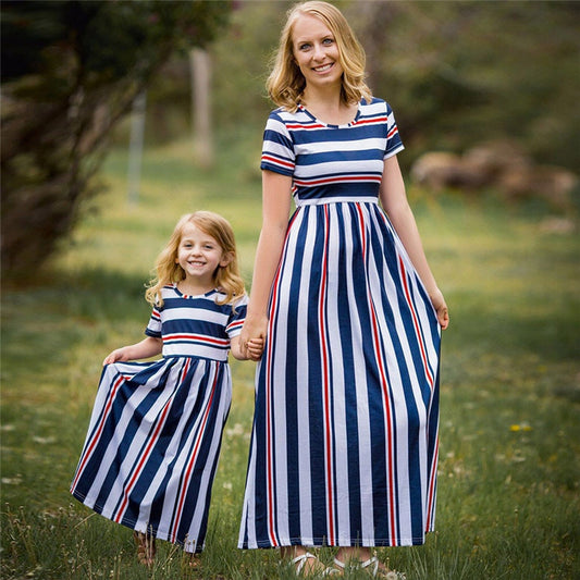 Matching Family Outfit - Mummy and Daughter Striped Long Dress