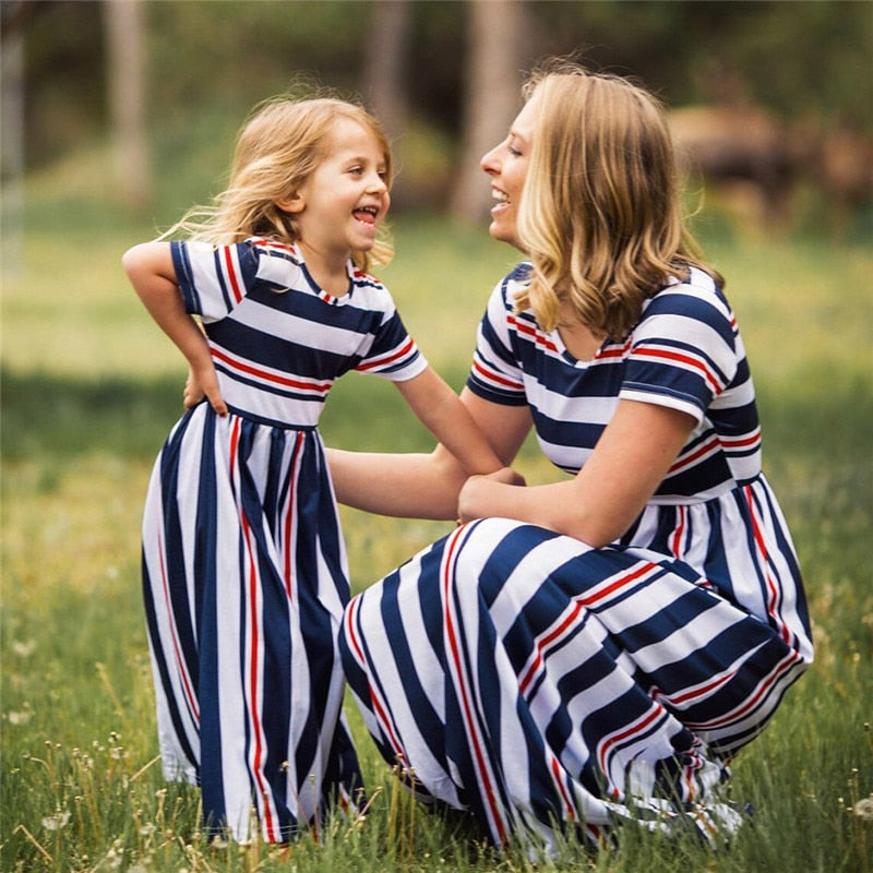 Matching Family Outfit - Mummy and Daughter Striped Long Dress