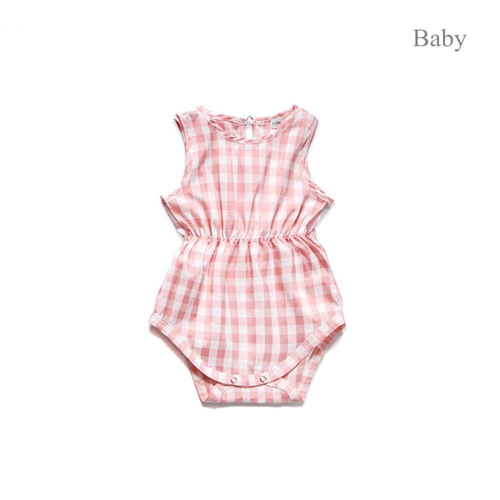 Matching Family Outfit - Mummy, Baby Girl and Daughter Short Pink Plaid Dress