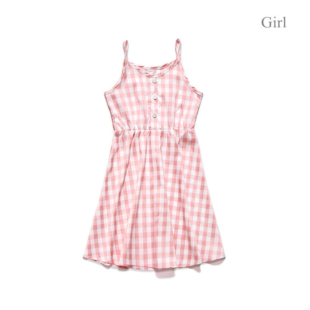 Matching Family Outfit - Mummy, Baby Girl and Daughter Short Pink Plaid Dress