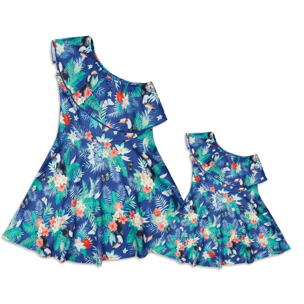 Matching Family Outfit - Mummy and Daughter Floral One-Shoulder Dress