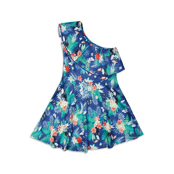 Matching Family Outfit - Mummy and Daughter Floral One-Shoulder Dress